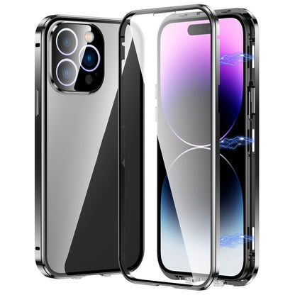 For iPhone 16 Pro Case Magnetic Adsorption Double Sides Tempered Glass+Metal Phone Cover with Buckle