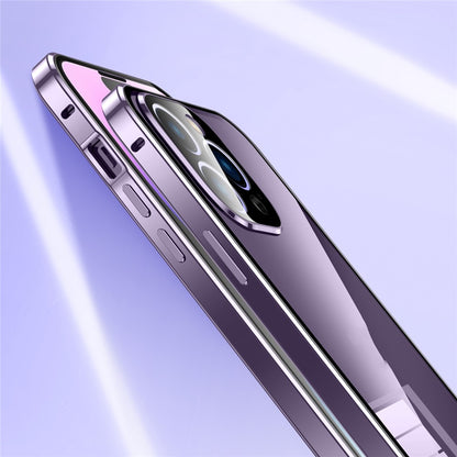 For iPhone 16 Pro Max Case Magnetic Adsorption Double Sides Tempered Glass+Metal Phone Cover with Buckle