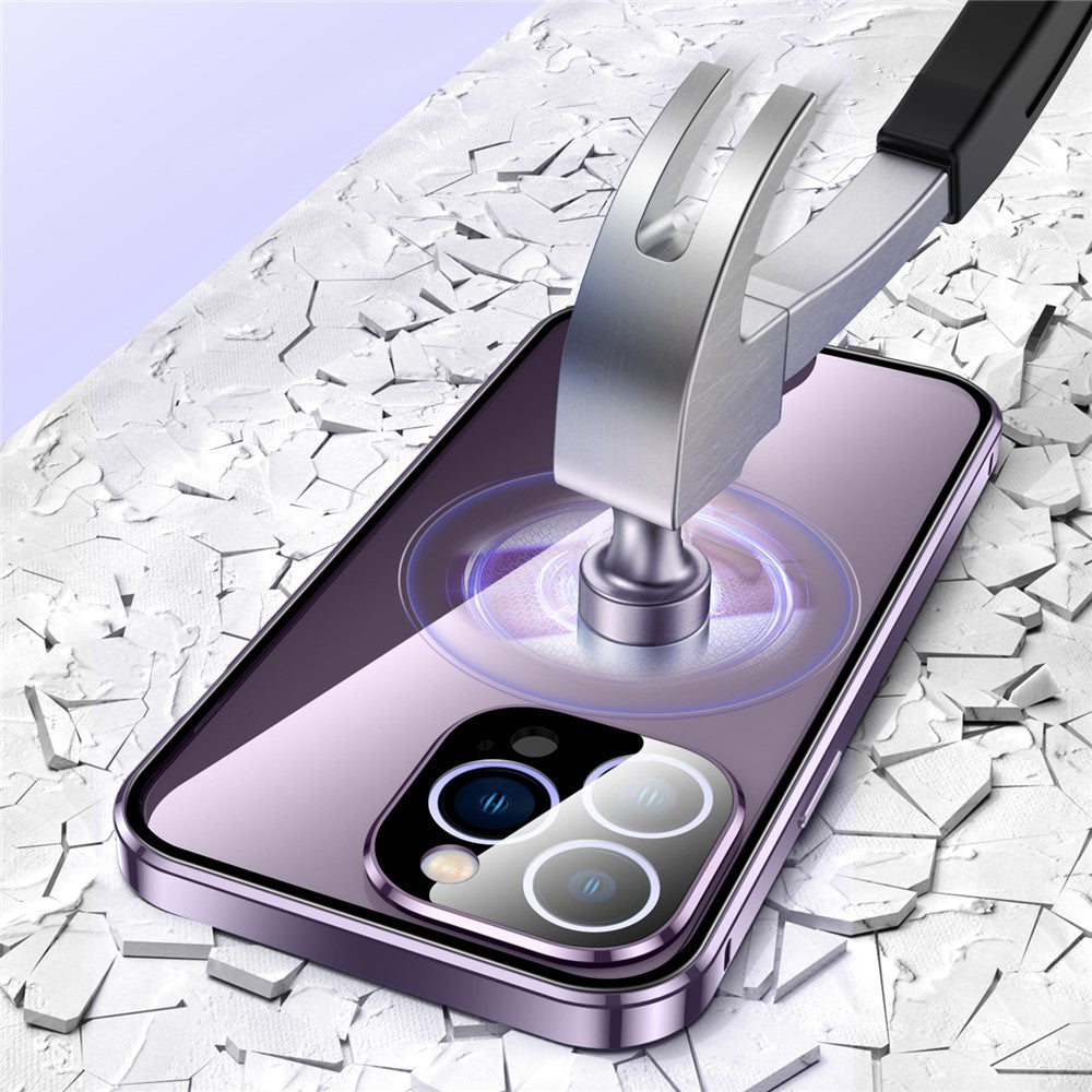 For iPhone 16 Pro Max Case Magnetic Adsorption Double Sides Tempered Glass+Metal Phone Cover with Buckle
