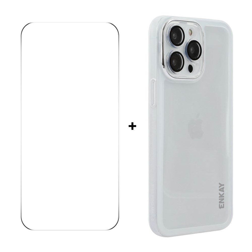 ENKAY HAT PRINCE For iPhone 14 Pro   Case Matte TPU Phone Cover with Lens Film + 9H Glass Protector