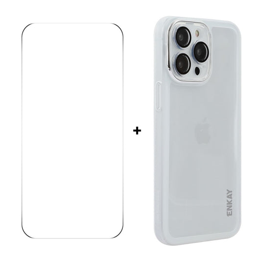 ENKAY HAT PRINCE For iPhone 14 Pro   Case Matte TPU Phone Cover with Lens Film + 9H Glass Protector