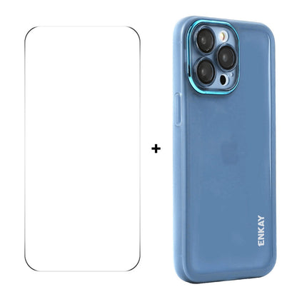 ENKAY HAT PRINCE For iPhone 14 Pro   Case Matte TPU Phone Cover with Lens Film + 9H Glass Protector