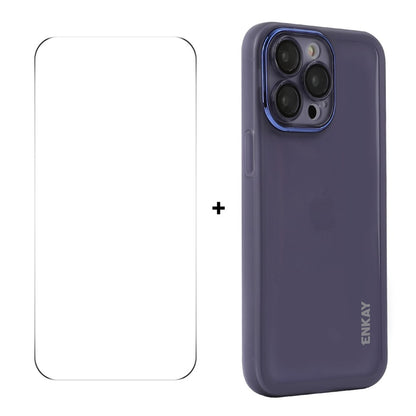 ENKAY HAT PRINCE For iPhone 14 Pro   Case Matte TPU Phone Cover with Lens Film + 9H Glass Protector