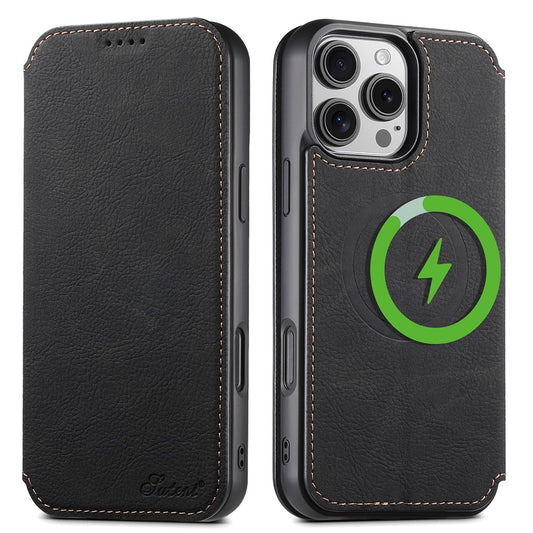 SUTENI J06 For iPhone 16 Pro Max Case Litchi Texture Leather Wallet Phone Shell Compatible with MagSafe