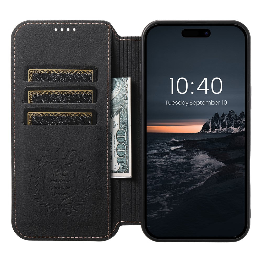 SUTENI J06 For iPhone 16 Pro Max Case Litchi Texture Leather Wallet Phone Shell Compatible with MagSafe