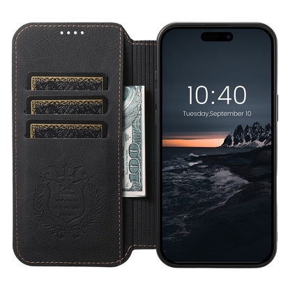 SUTENI J06 For iPhone 16 Pro Max Case Litchi Texture Leather Wallet Phone Shell Compatible with MagSafe