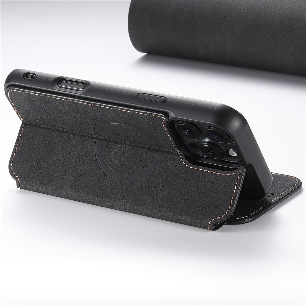 SUTENI J06 For iPhone 16 Pro Max Case Litchi Texture Leather Wallet Phone Shell Compatible with MagSafe