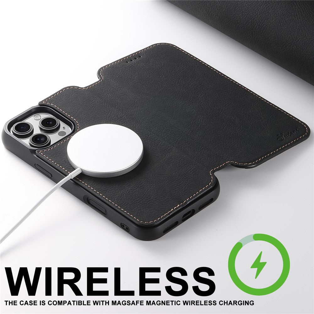 SUTENI J06 For iPhone 16 Pro Max Case Litchi Texture Leather Wallet Phone Shell Compatible with MagSafe