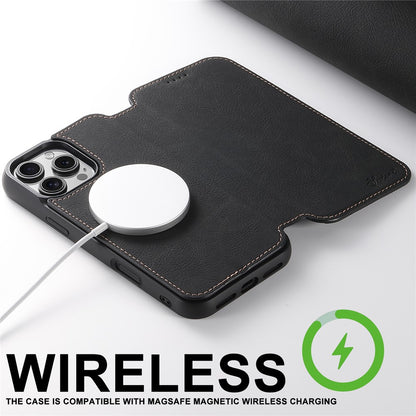 SUTENI J06 For iPhone 16 Pro Max Case Litchi Texture Leather Wallet Phone Shell Compatible with MagSafe
