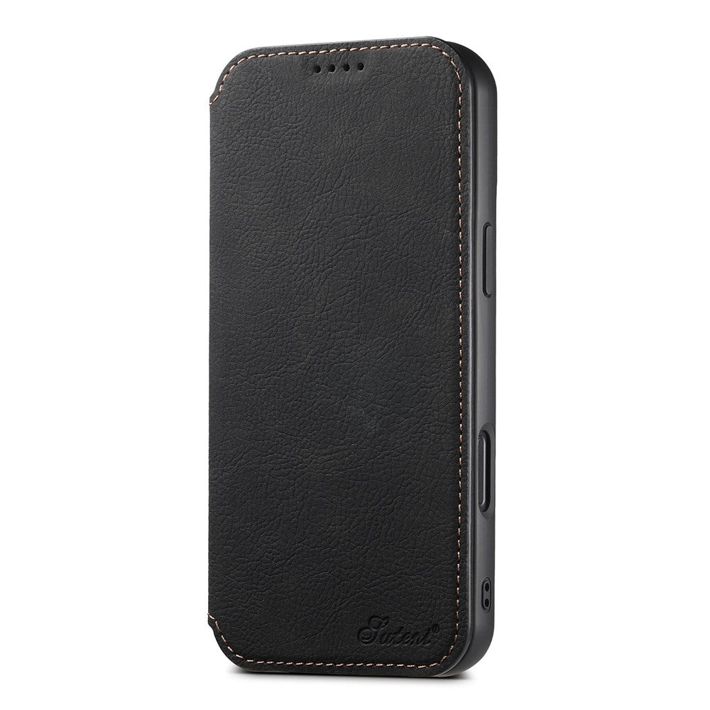 SUTENI J06 For iPhone 16 Pro Max Case Litchi Texture Leather Wallet Phone Shell Compatible with MagSafe