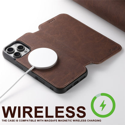 SUTENI J06 For iPhone 16 Pro Case Litchi Texture Leather Wallet Phone Shell Compatible with MagSafe
