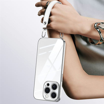 SULADA For iPhone 14 Pro Case Electroplating Ultra Clear Soft TPU Phone Cover with PU Wrist Strap