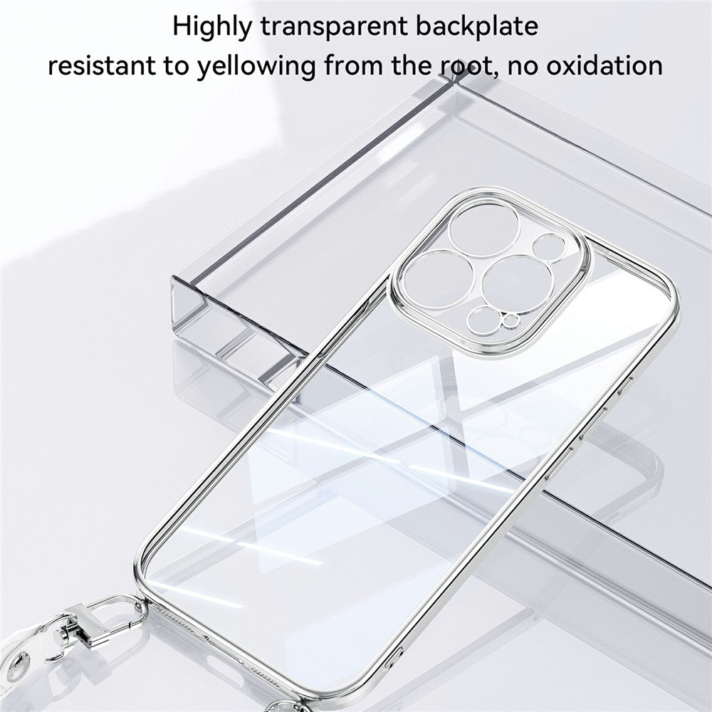 SULADA For iPhone 14 Pro Case Electroplating Ultra Clear Soft TPU Phone Cover with PU Wrist Strap