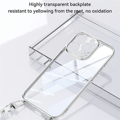 SULADA For iPhone 14 Pro Case Electroplating Ultra Clear Soft TPU Phone Cover with PU Wrist Strap
