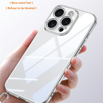 SULADA For iPhone 14 Pro Case Electroplating Ultra Clear Soft TPU Phone Cover with PU Wrist Strap