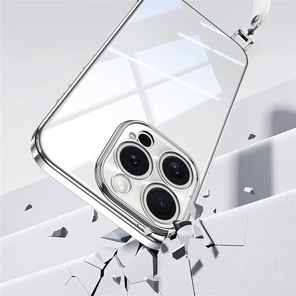 SULADA For iPhone 14 Pro Case Electroplating Ultra Clear Soft TPU Phone Cover with PU Wrist Strap