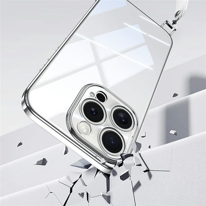 SULADA For iPhone 14 Pro Case Electroplating Ultra Clear Soft TPU Phone Cover with PU Wrist Strap