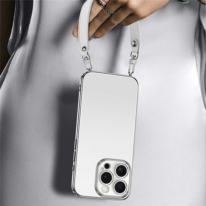 SULADA For iPhone 14 Pro Case Electroplating Ultra Clear Soft TPU Phone Cover with PU Wrist Strap