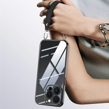 SULADA For iPhone 14 Pro Case Electroplating Ultra Clear Soft TPU Phone Cover with PU Wrist Strap