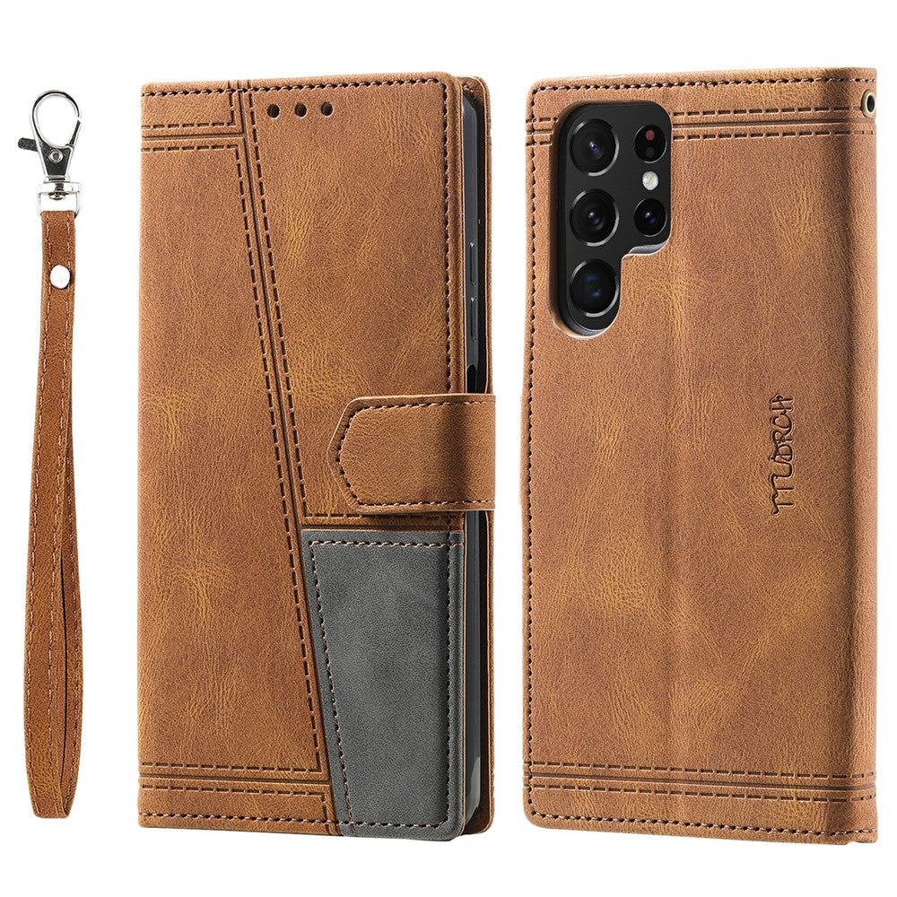 TTUDRCH Style 004 For Samsung Galaxy S25 Ultra Leather Case RFID Blocking Wallet Stand Phone Cover with Strap