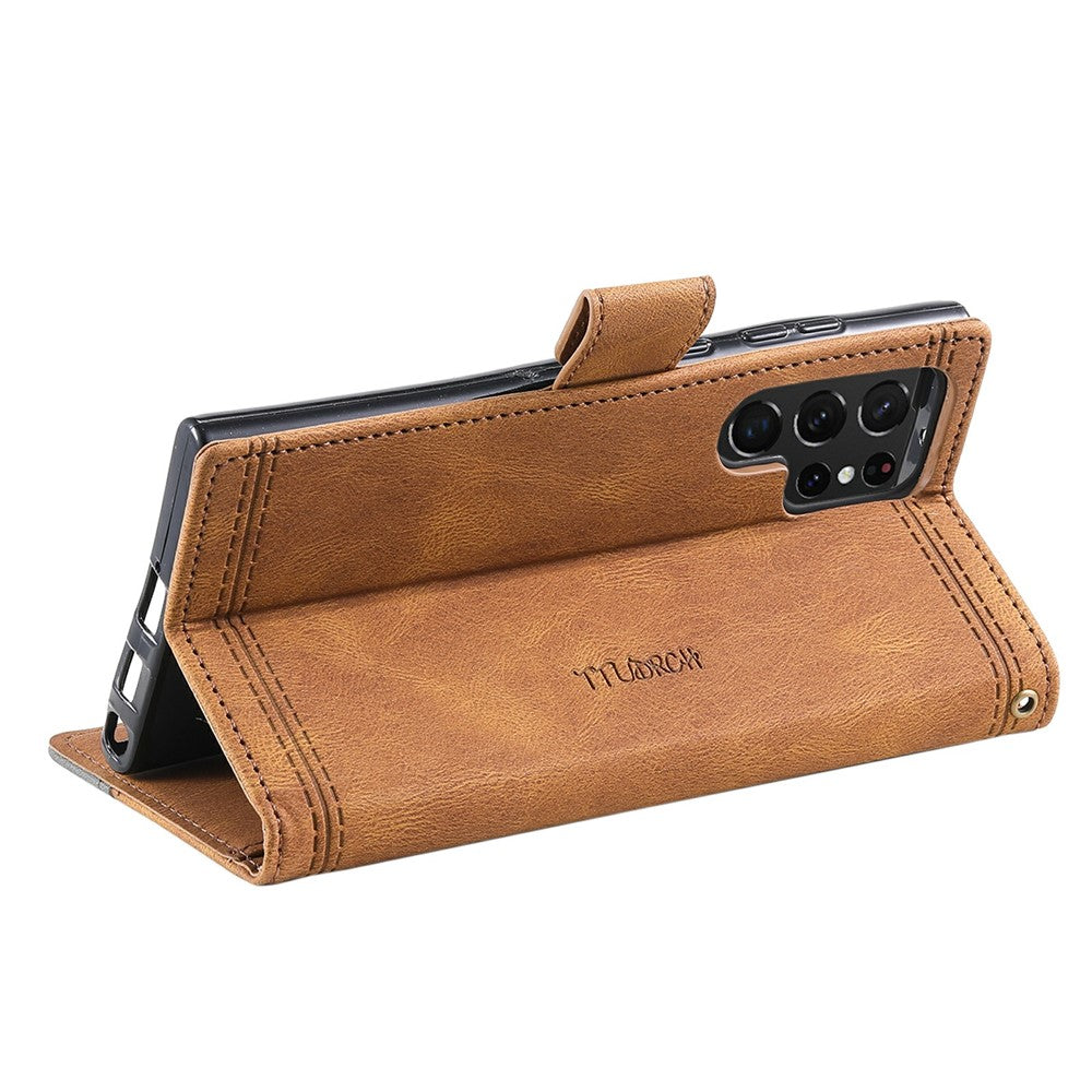 TTUDRCH Style 004 For Samsung Galaxy S25 Ultra Leather Case RFID Blocking Wallet Stand Phone Cover with Strap