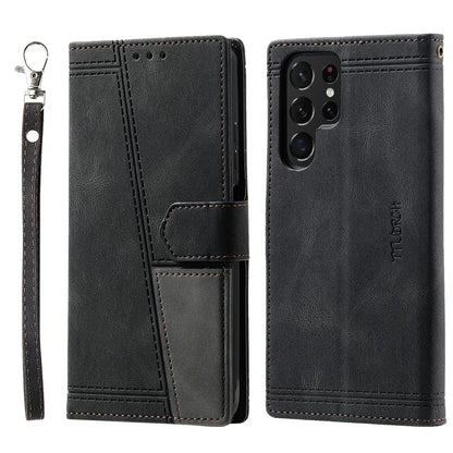 TTUDRCH Style 004 For Samsung Galaxy S25 Ultra Leather Case RFID Blocking Wallet Stand Phone Cover with Strap