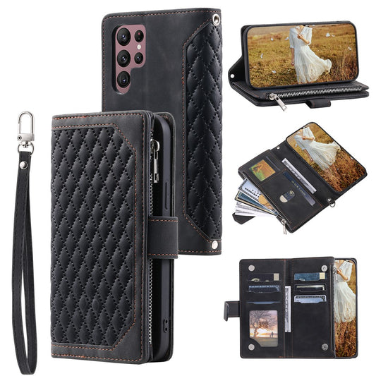 Style 005 For Samsung Galaxy S25 Ultra Wallet Case Rhombus Stitching Line PU Leather Phone Cover