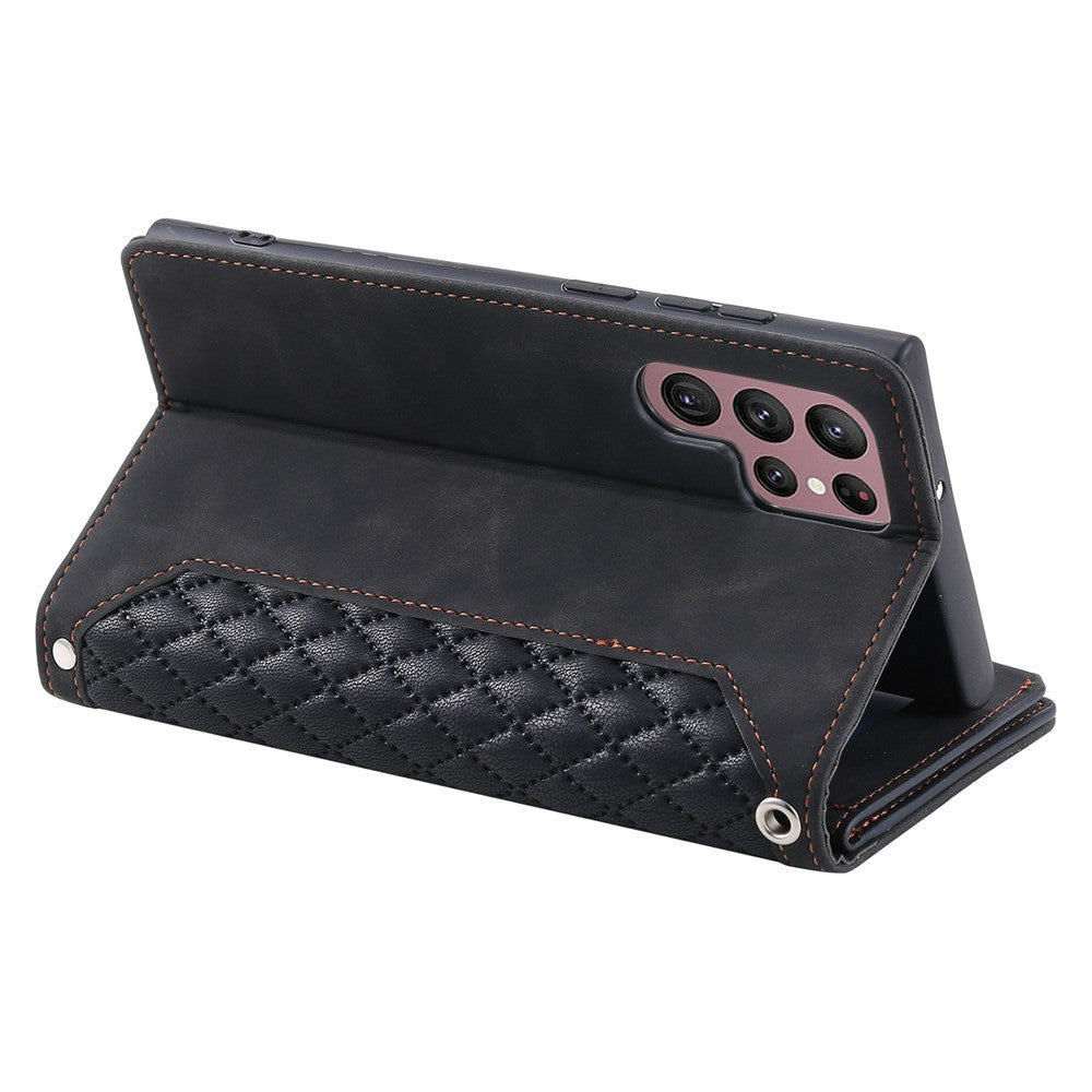 Style 005 For Samsung Galaxy S25 Ultra Wallet Case Rhombus Stitching Line PU Leather Phone Cover