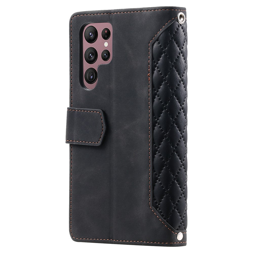 Style 005 For Samsung Galaxy S25 Ultra Wallet Case Rhombus Stitching Line PU Leather Phone Cover