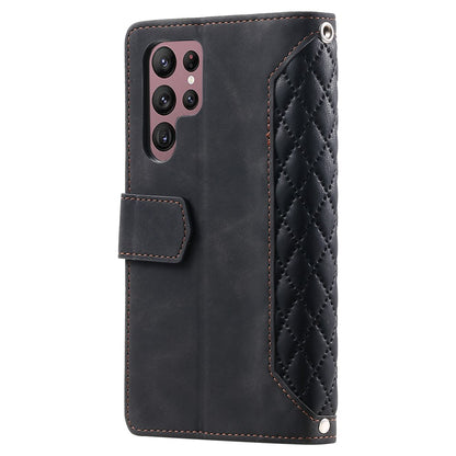 Style 005 For Samsung Galaxy S25 Ultra Wallet Case Rhombus Stitching Line PU Leather Phone Cover