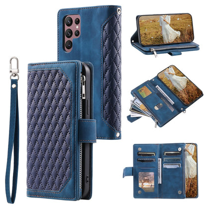 Style 005 For Samsung Galaxy S25 Ultra Wallet Case Rhombus Stitching Line PU Leather Phone Cover
