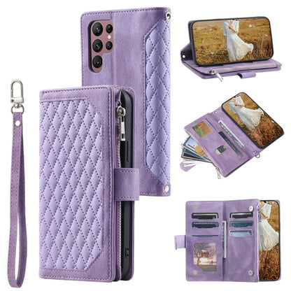 Style 005 For Samsung Galaxy S25 Ultra Wallet Case Rhombus Stitching Line PU Leather Phone Cover