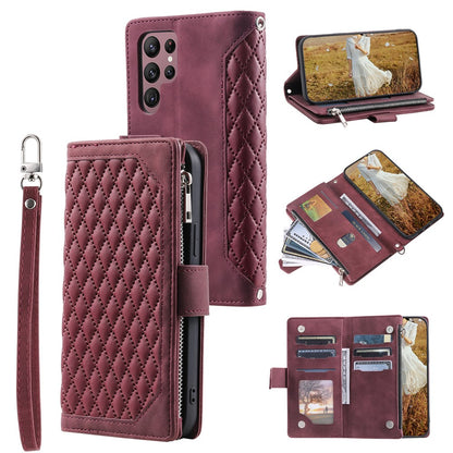Style 005 For Samsung Galaxy S25 Ultra Wallet Case Rhombus Stitching Line PU Leather Phone Cover
