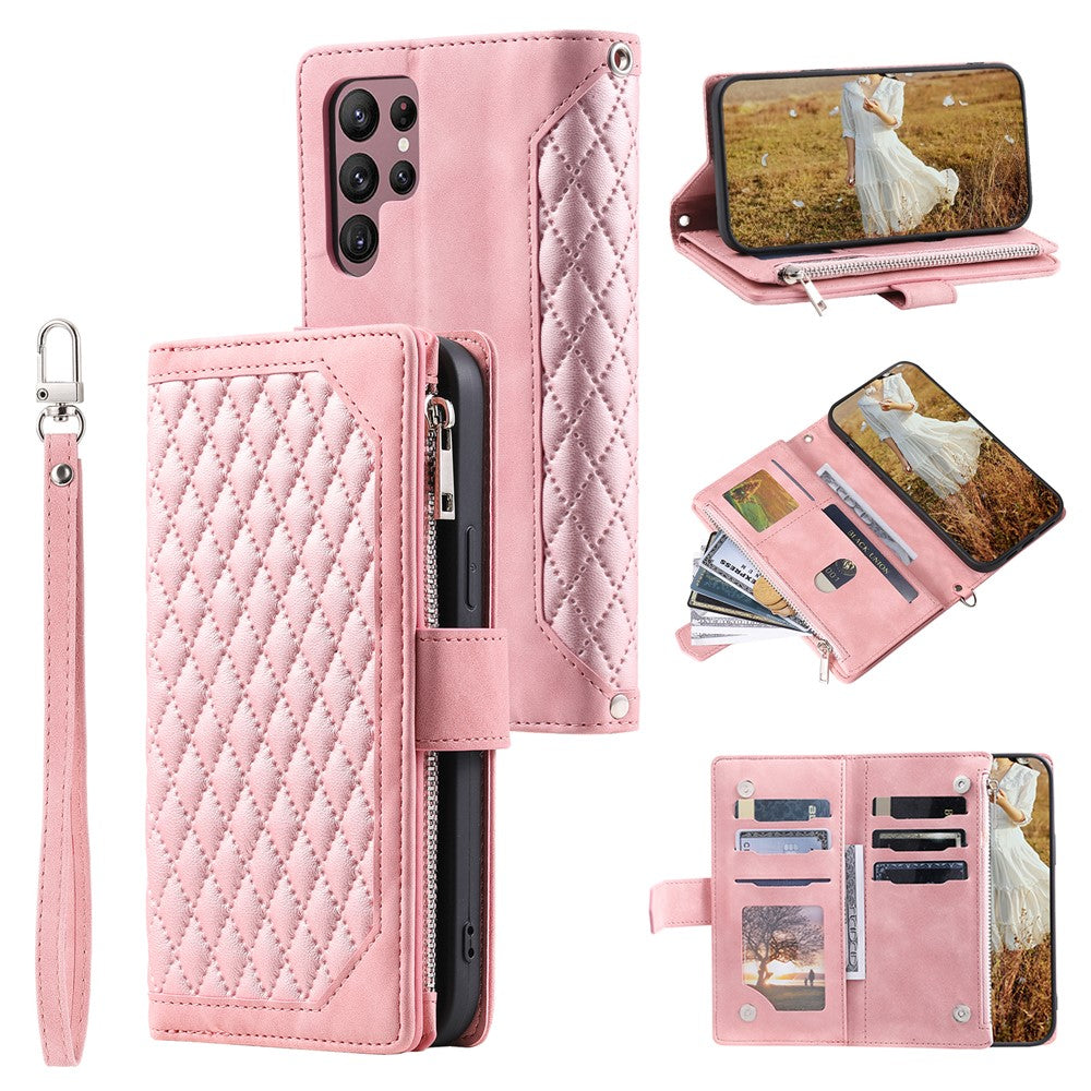 Style 005 For Samsung Galaxy S25 Ultra Wallet Case Rhombus Stitching Line PU Leather Phone Cover