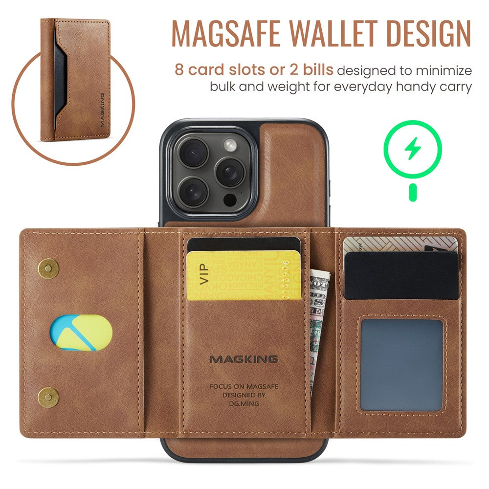 MAGKING K2 Series For iPhone 14 Pro Case Compatible with MagSafe PC+TPU+PU Leather RFID Blocking Phone Cover with Wallet
