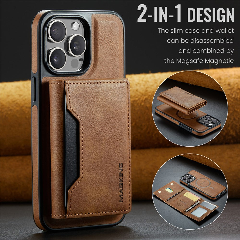 MAGKING K2 Series For iPhone 14 Pro Case Compatible with MagSafe PC+TPU+PU Leather RFID Blocking Phone Cover with Wallet