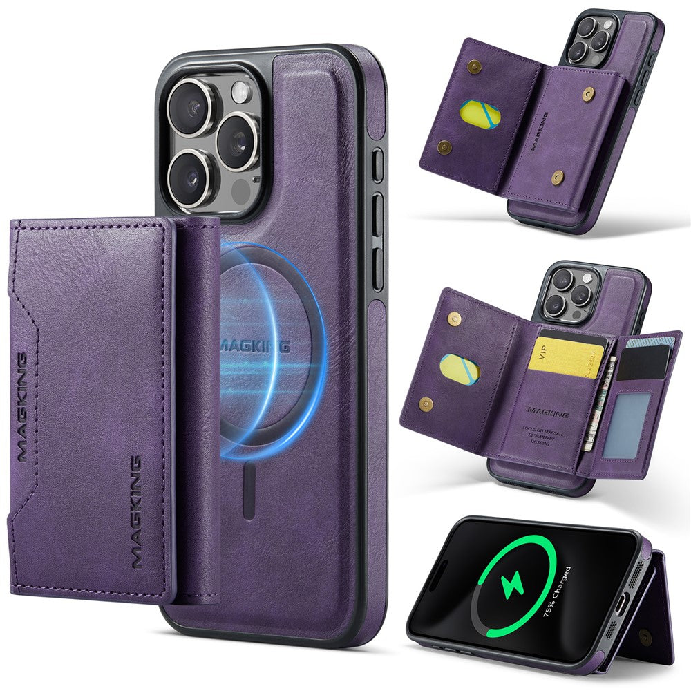 MAGKING K2 Series For iPhone 14 Pro Case Compatible with MagSafe PC+TPU+PU Leather RFID Blocking Phone Cover with Wallet