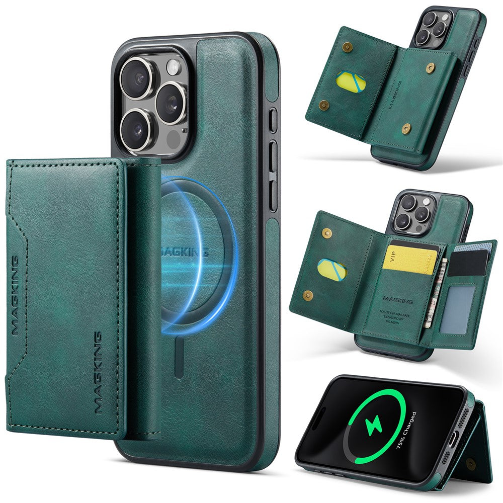 MAGKING K2 Series For iPhone 14 Pro Case Compatible with MagSafe PC+TPU+PU Leather RFID Blocking Phone Cover with Wallet