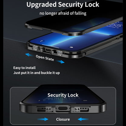 For iPhone 16 Case Anti-Spy Double-Sided Tempered Glass+Magnetic Metal Frame Phone Cover