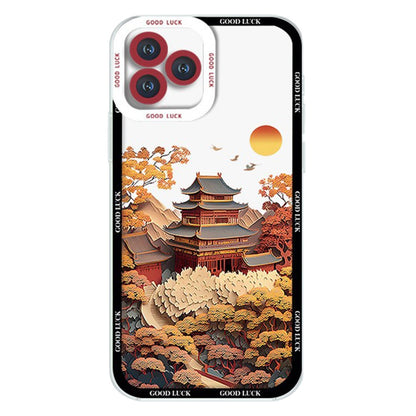 For iPhone 14 Pro Case Aesthetic Oil Painting Landscape Clear TPU Phone Cover