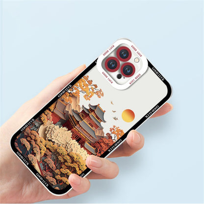 For iPhone 14 Pro Case Aesthetic Oil Painting Landscape Clear TPU Phone Cover