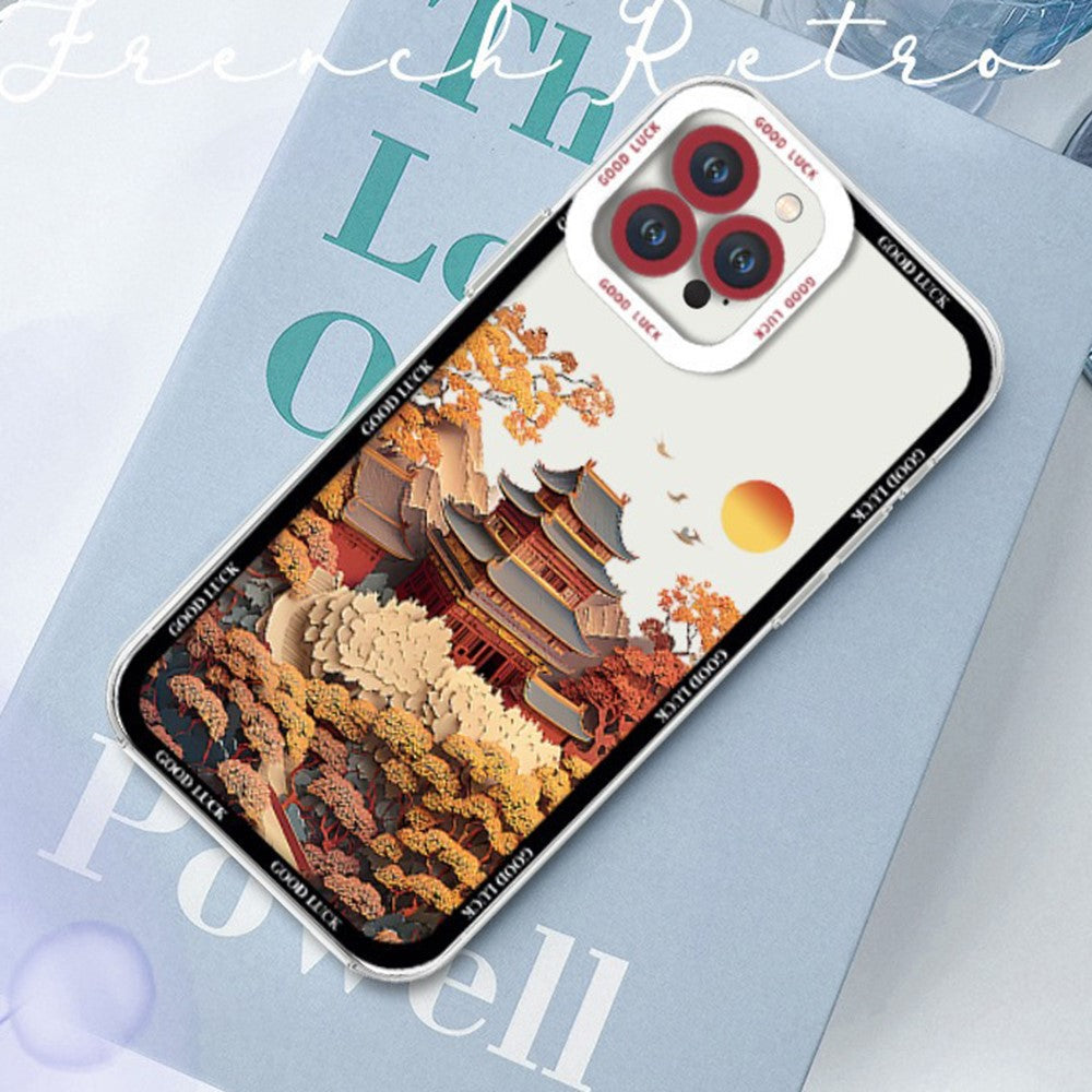 For iPhone 14 Pro Case Aesthetic Oil Painting Landscape Clear TPU Phone Cover