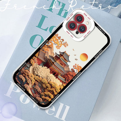 For iPhone 14 Pro Case Aesthetic Oil Painting Landscape Clear TPU Phone Cover
