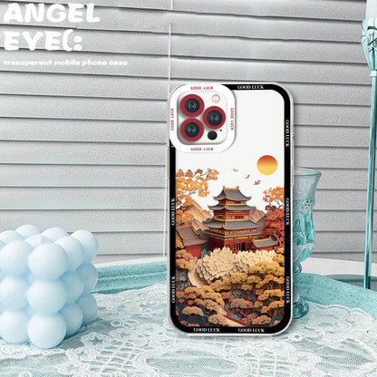 For iPhone 14 Pro Case Aesthetic Oil Painting Landscape Clear TPU Phone Cover