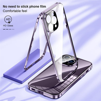 For iPhone 16 Pro Max Case Magnetic Adsorption Double Sides Tempered Glass+Metal Phone Cover with Buckle