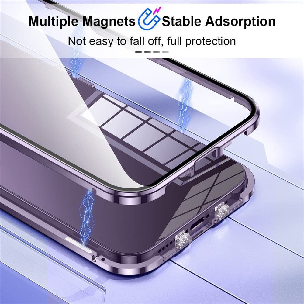 For iPhone 16 Pro Max Case Magnetic Adsorption Double Sides Tempered Glass+Metal Phone Cover with Buckle