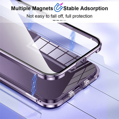 For iPhone 16 Pro Max Case Magnetic Adsorption Double Sides Tempered Glass+Metal Phone Cover with Buckle