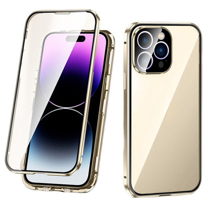 For iPhone 16 Pro Max Case Magnetic Adsorption Double Sides Tempered Glass+Metal Phone Cover with Buckle