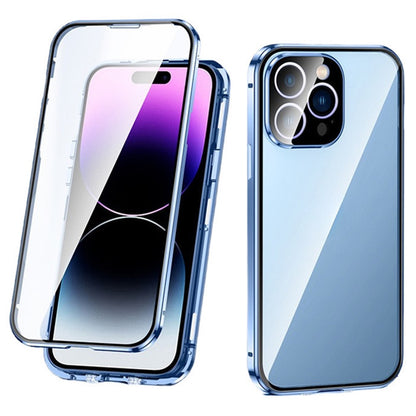 For iPhone 16 Pro Max Case Magnetic Adsorption Double Sides Tempered Glass+Metal Phone Cover with Buckle