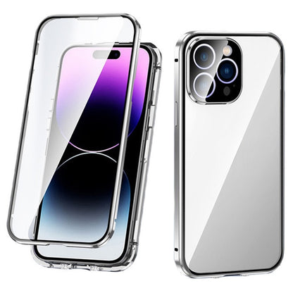 For iPhone 16 Pro Max Case Magnetic Adsorption Double Sides Tempered Glass+Metal Phone Cover with Buckle
